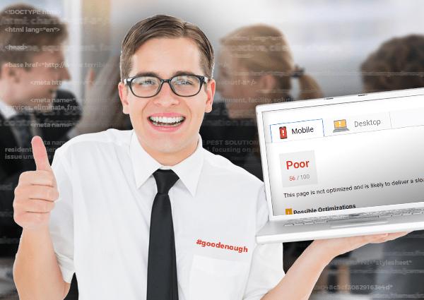 If my site looks good that's good enough. Right? Man with thumbs up celebrating a poor performance website