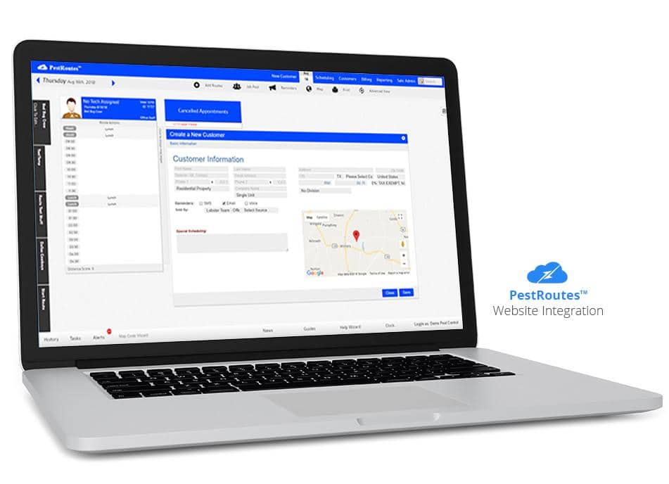 Enjoy Website Integration With Pest Routes laptop showing full integration with pest routes