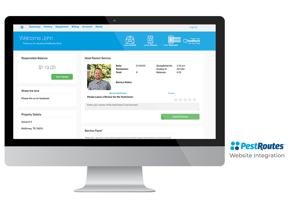 Enjoy Website Integration With Pest Routes laptop showing full integration with pest routes