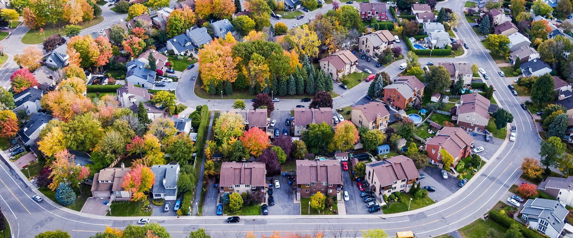 an overhead view of a residential neighborhood