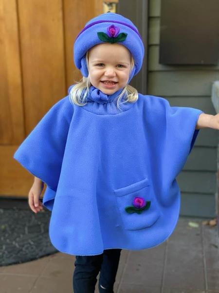 Poncho and Christy Rose Hat in Periwinkle Polartec