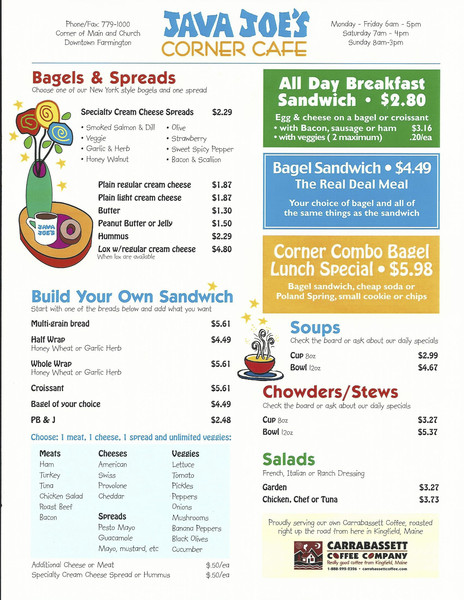 Take a look at the Java Joe's menu!