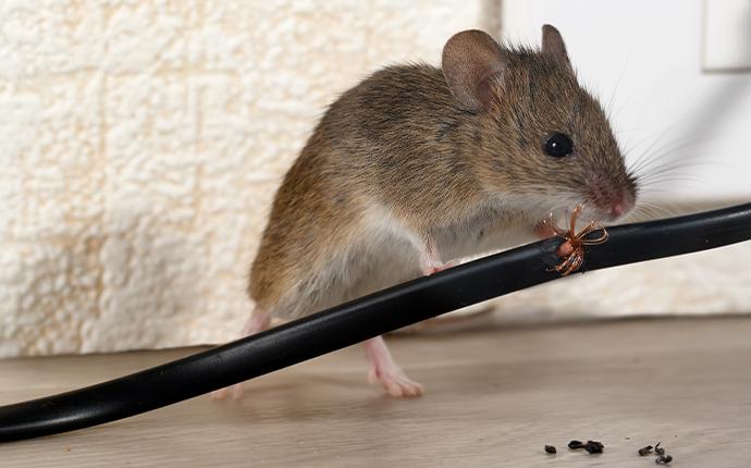 We Offer Quality And Thorough Pest Services a mouse chewing on a cord