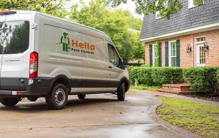 van pulling up in front of residence