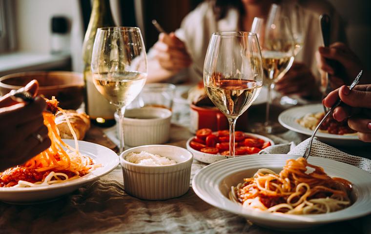 restaurant table with food