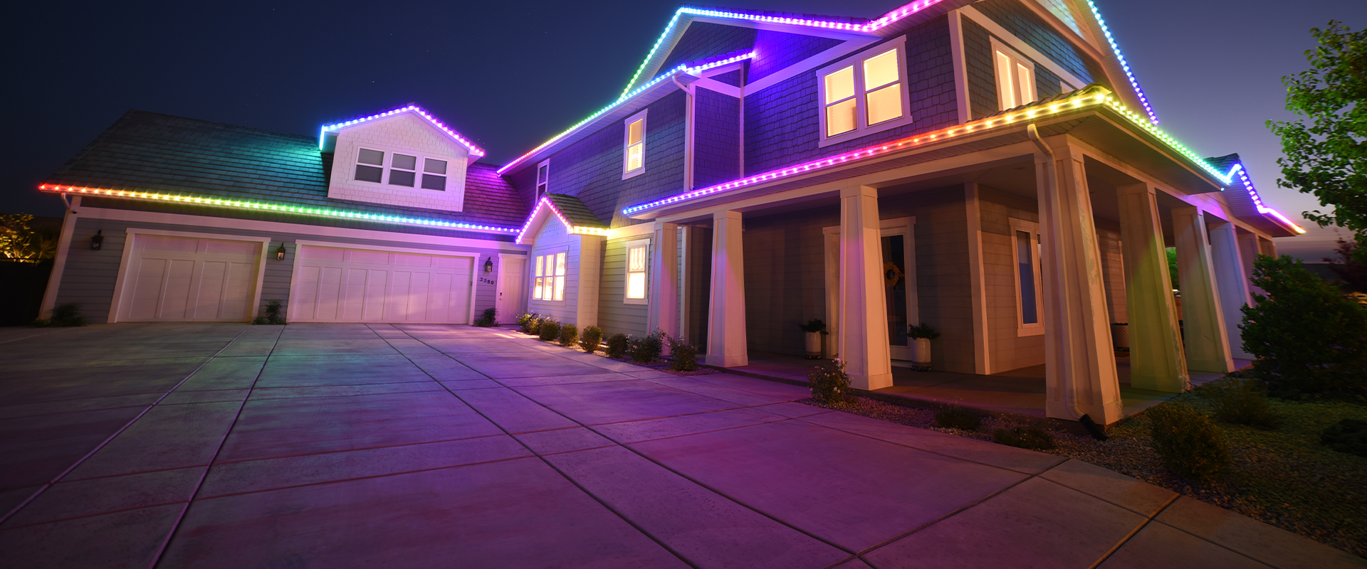residential home image with permanent lighting