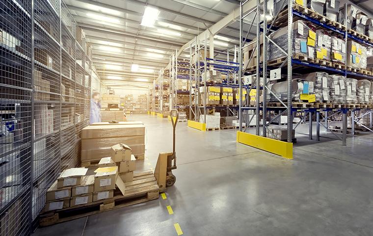 a warehouse facility showing merchandise and a forklift