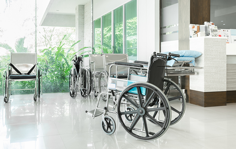 Accurate Treats California Hospitals interior of a california hospital entryway filled with wheelchairs