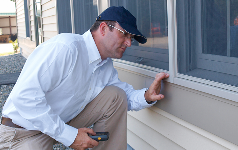 a technician performing an exterior home inspection in chandler