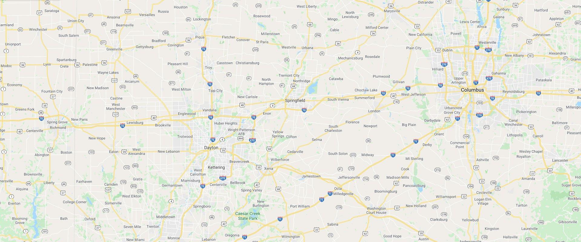 map of columbus, springfield, and dayton areas