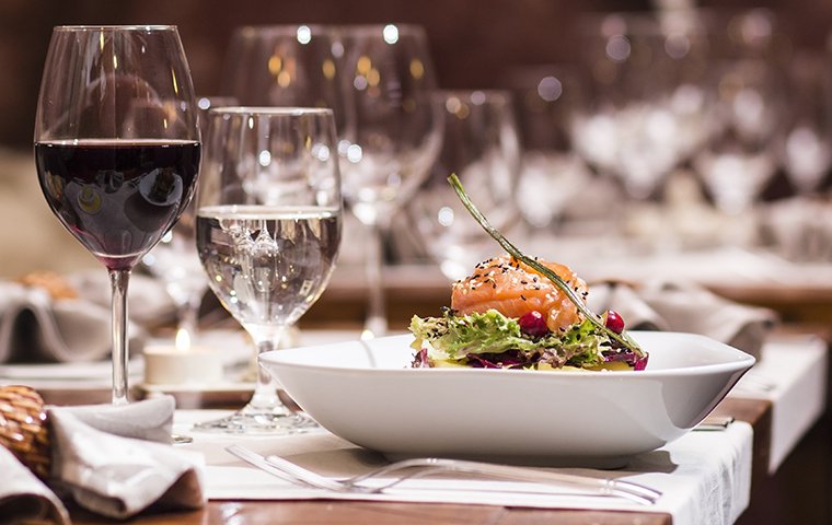 a table set with food in a restaurant