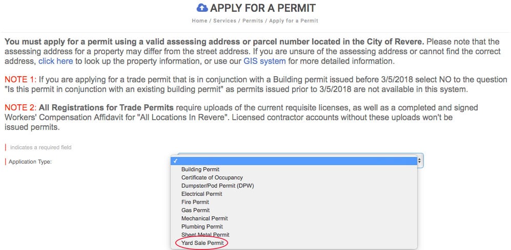 Yard Sale Permit Instructions City Of Revere Massachusetts