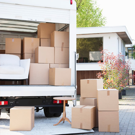 moving truck with boxes and furniture