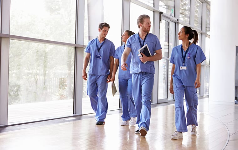 Avoid Pest Contamination With Pest Management four staff members walking in a hospital hallway in columbia south carolina