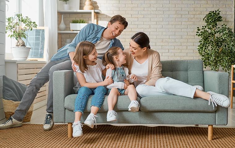 happy family on a couch