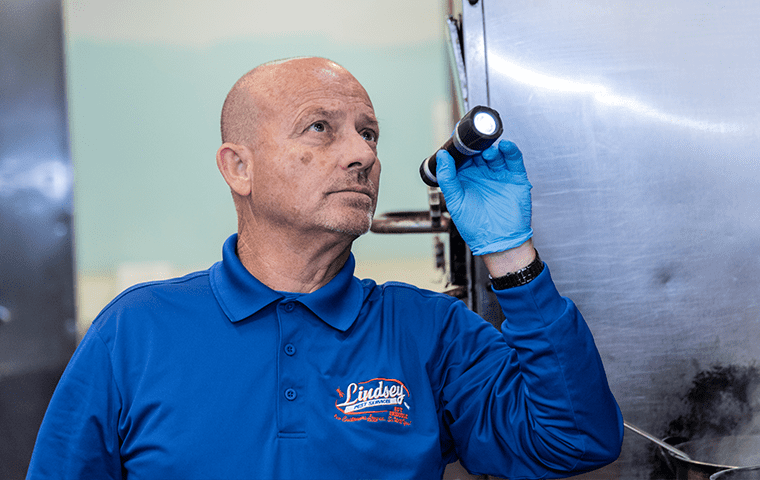 a professional pest technician inspecting the inside of a business in jacksonville beach florida