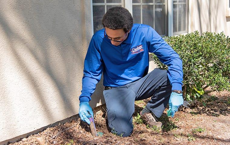 a pest technician inspecting for termites in a palatka florida home