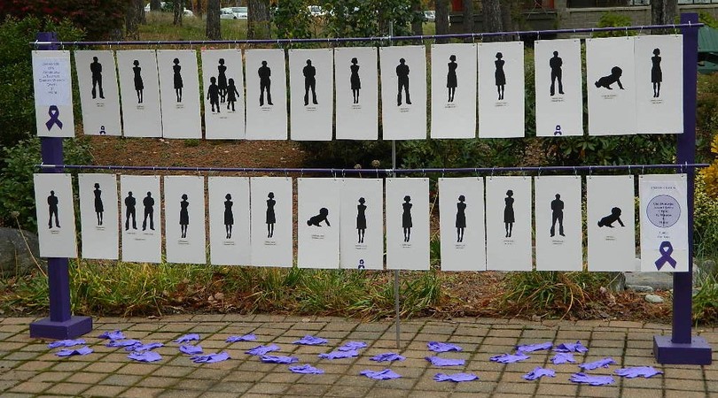 Silhouettes of those affected by domestic violence on display at Franklin Memorial Hospital during October, which is Domestic Violence Awareness Month