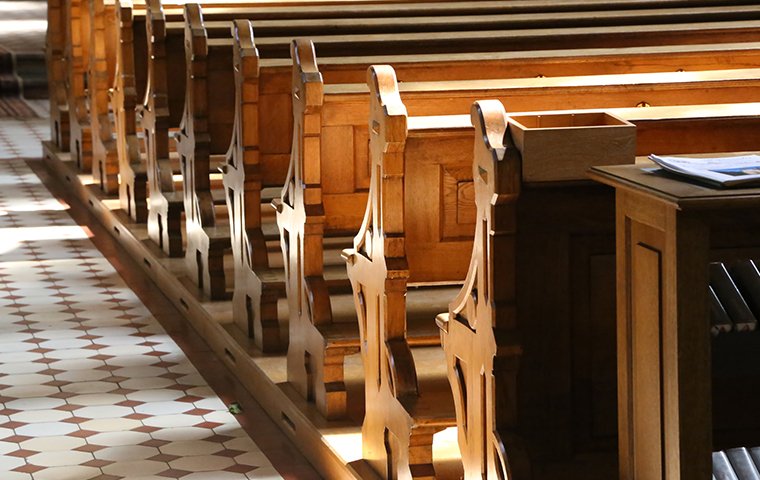 wooden pews at an old church