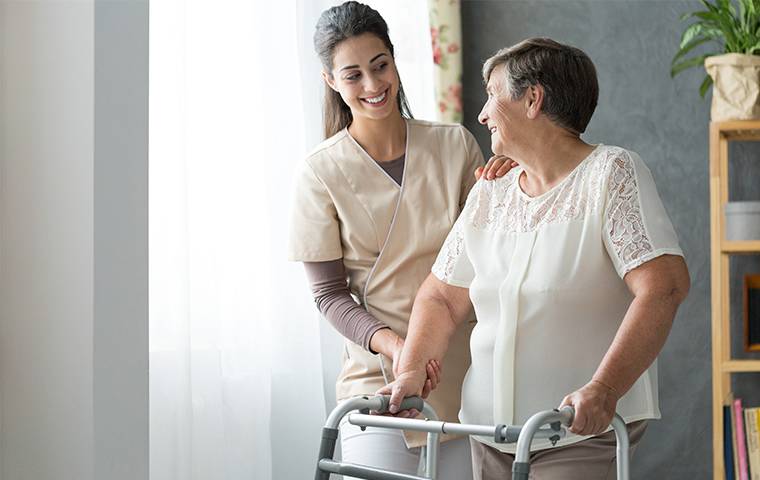a nurse and patient in a nursing home