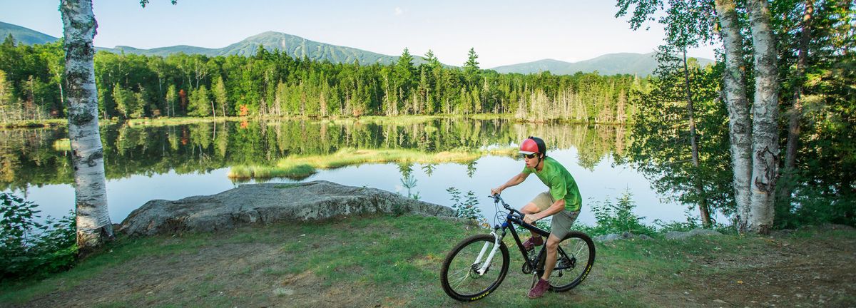 Mountain biking beside a lake