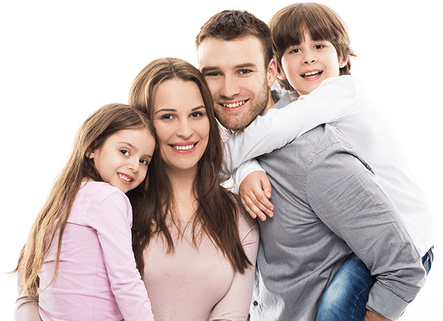 family with mom dad brother and sister smiling