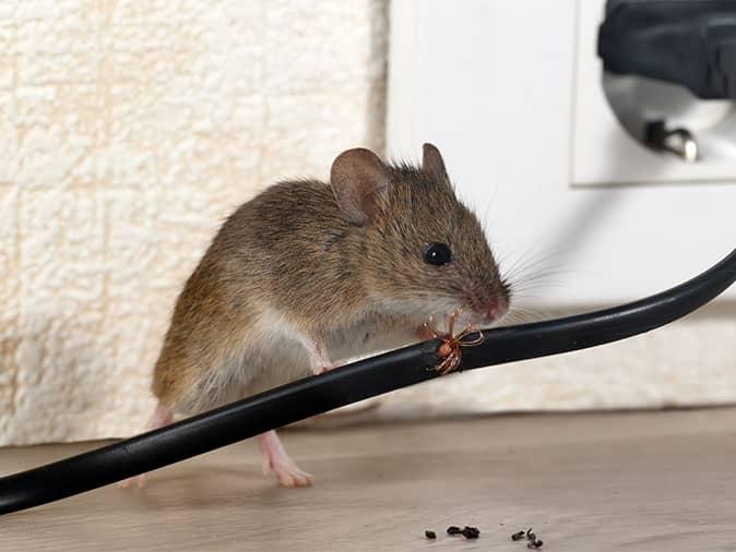 house mouse chewing on cord