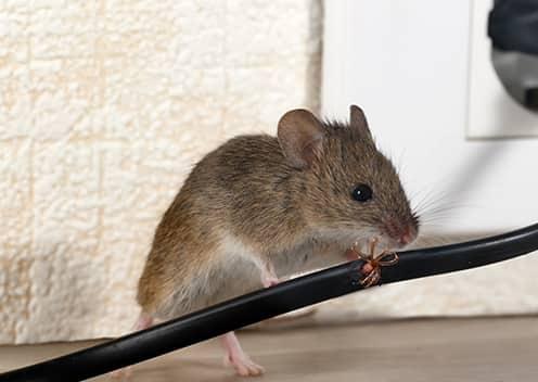 Mice Cause Damage By Chewing Through Electrical Wiring a mouse chewing through an electrical wire in a home in hunt valley maryland