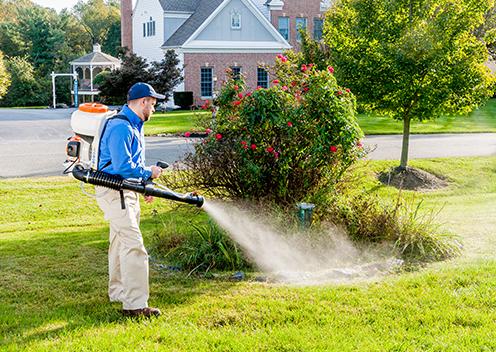 a technician spraying repellent on a yard in delaware