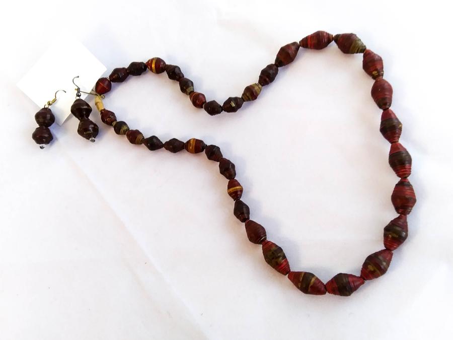 Uganda Paper Bead Necklace & Earring Set