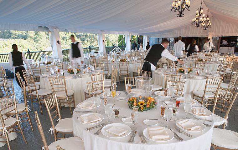 restaurant set up for dinner