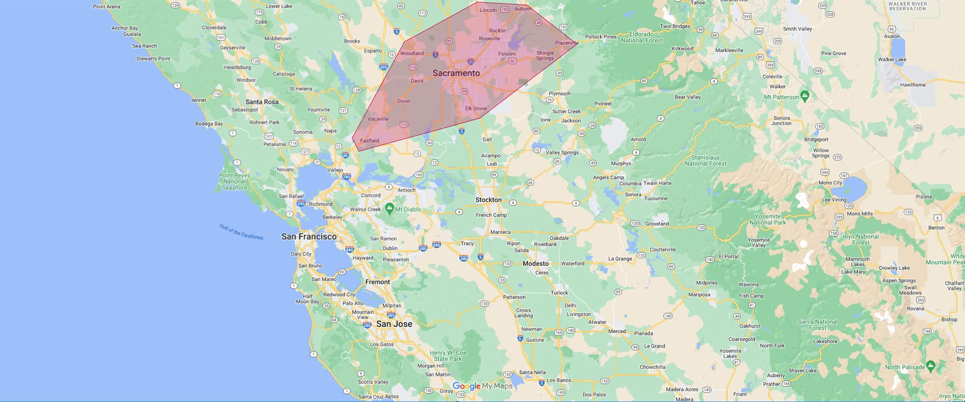 a map of california featuring sacramento