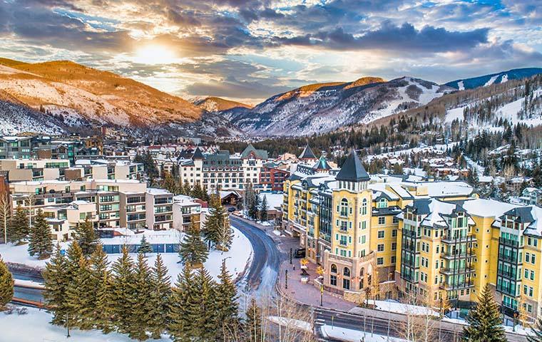 aerial view of a ski resort in vail, colorado