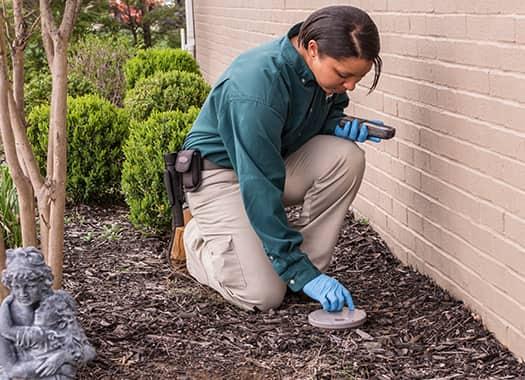 Call The Professionals To Protect Your Home From Pests a professional terre haute pest control technician treating a residential property for termite infestations