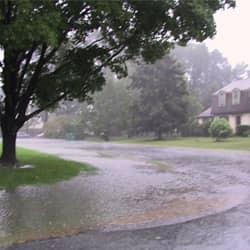 residential neighborhood during rain storm