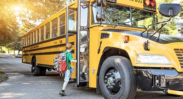 a child boarding a long yellow school bus on his first week of school fully unaware of the bed bug infestation his classmate is about to pass on