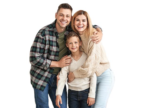 man and woman and child smiling