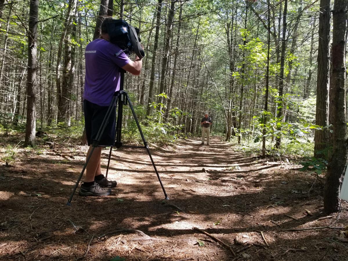 Filming at Alewive Woods. Photo credit: Enock Glidden