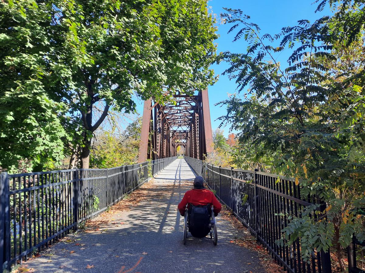 Starting across the railroad trestle. Photo credit: Enock Glidden