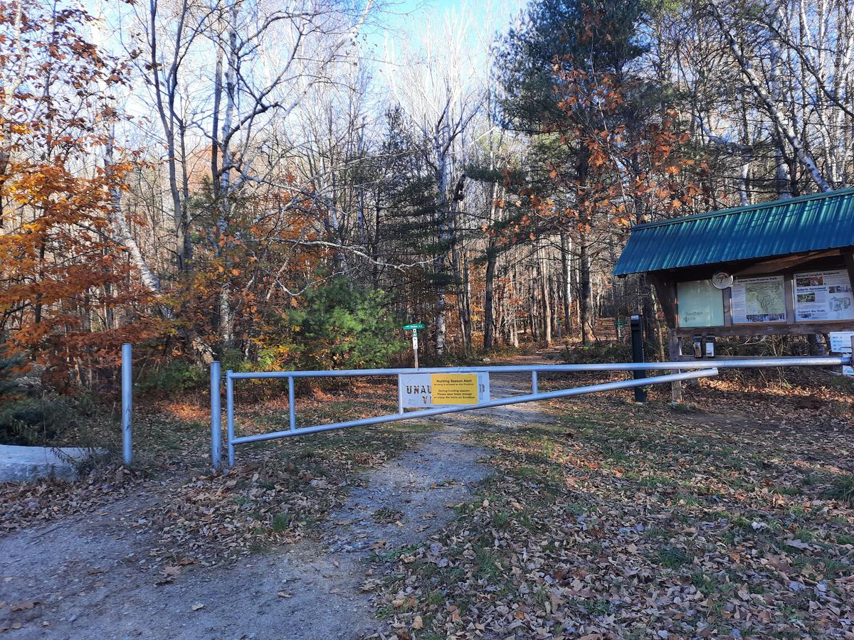 Entrance gate to the Roberts Farm trail system. Photo credit: Enock Glidden
