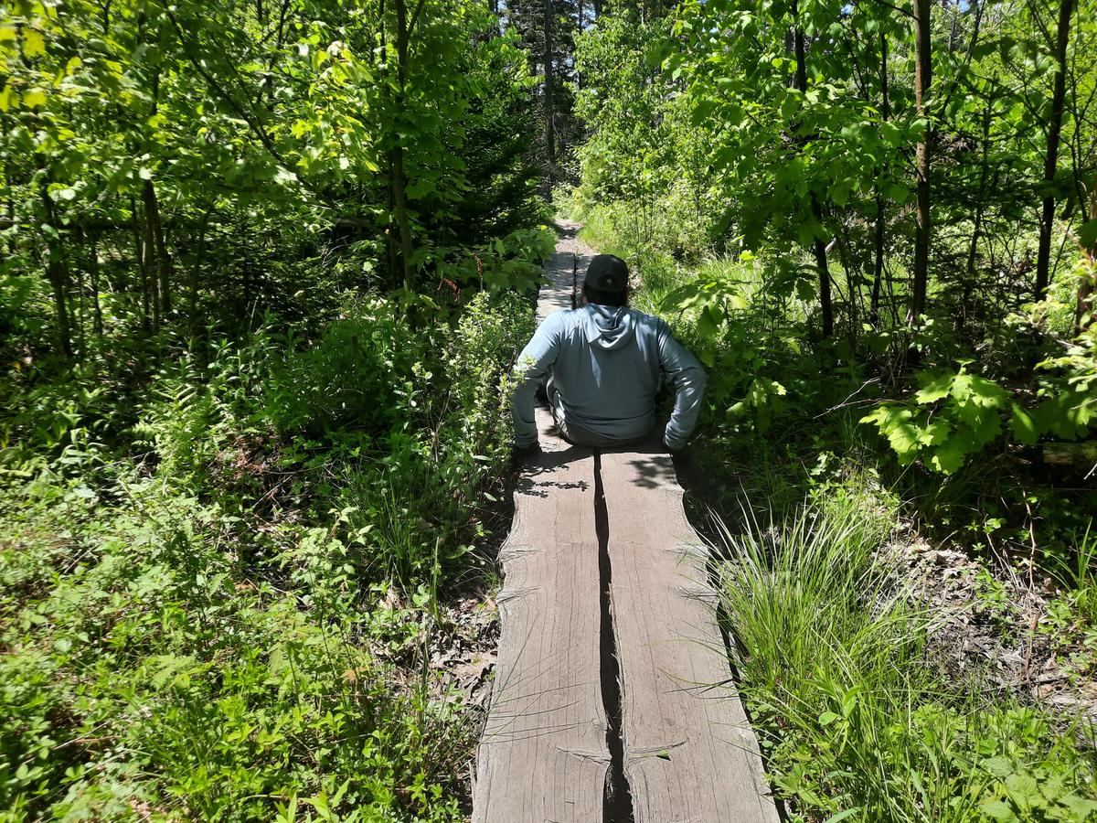 And crossing the bridge without the chair.