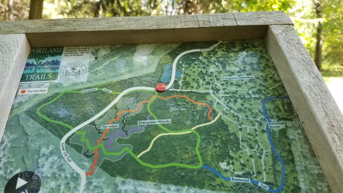 Kiosk map at the trailhead. The red push pin is the indication of you are here which I thought was an interesting way to do it.