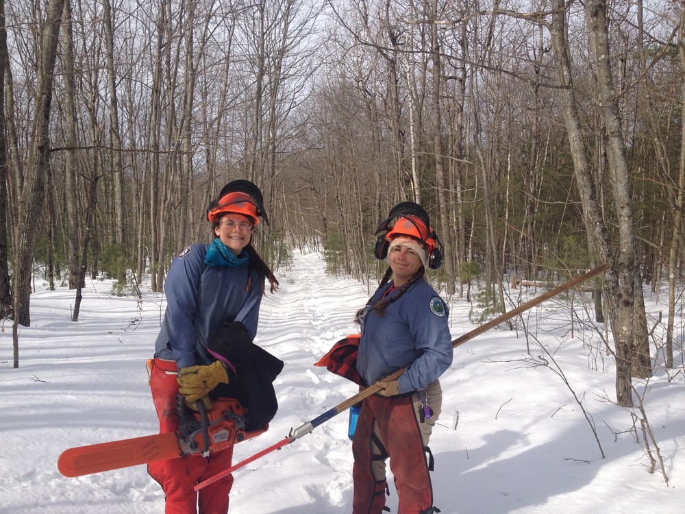 Maine Conservation Corps crew members doing trail work (Credit: Kennebec Land Trust)