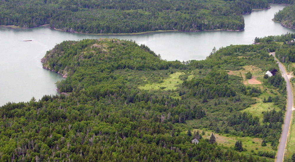 Aerial of Mountain and High Tide (Credit: Downeast Coastal Conservancy)
