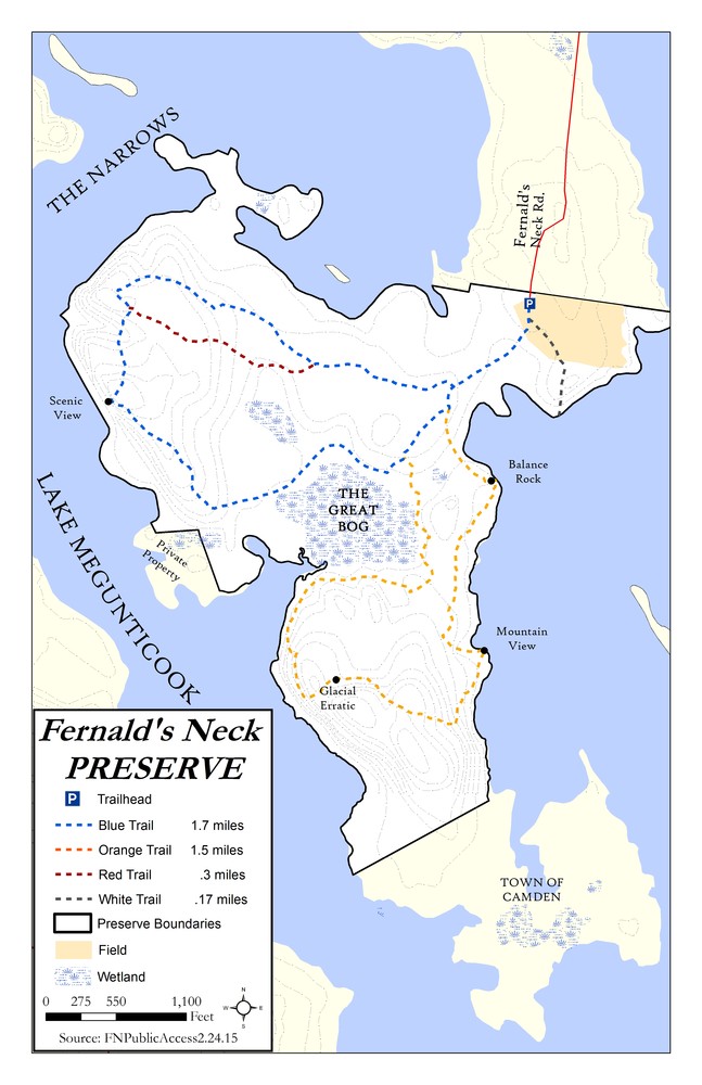 Fernald's Neck Preserve Trail Map (Credit: Coastal Mountains Land Trust)