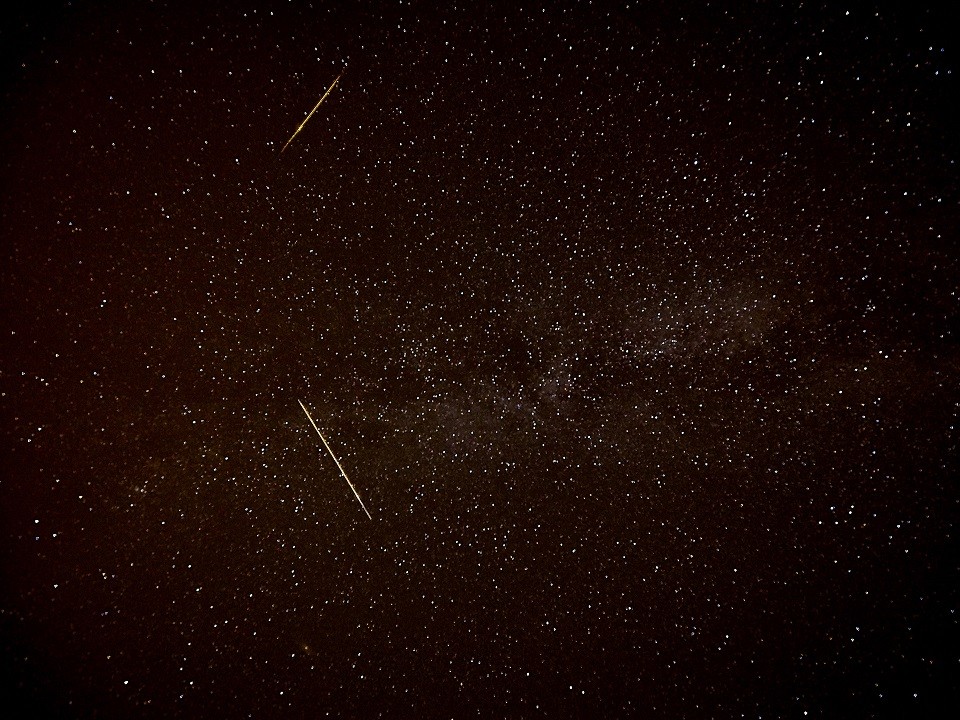 Perseid Meteors over Mt. Blue, Weld, Maine.  8-11-16 @ 3am (Credit: Robert Ratford)