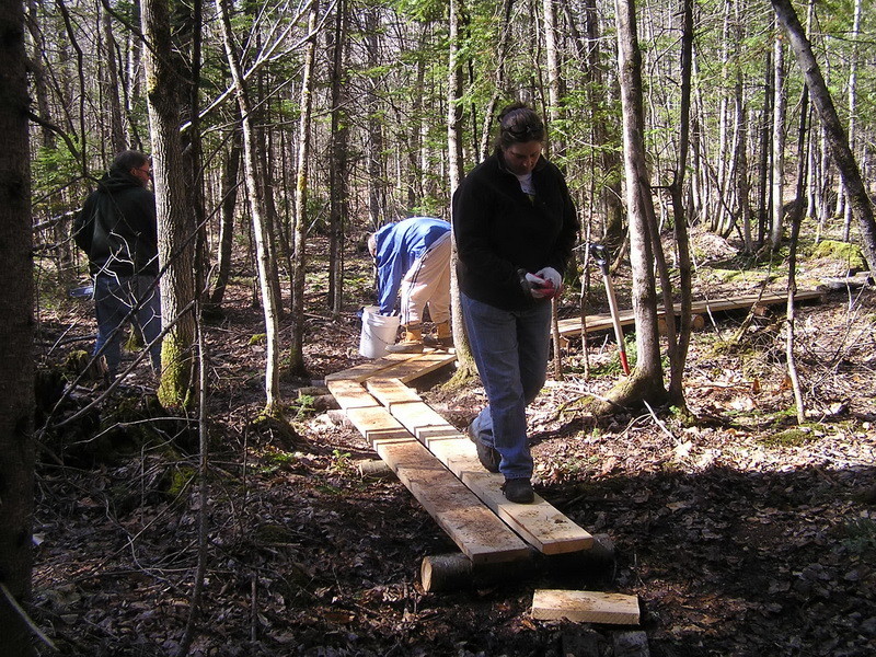 Volunteers working on a new bridge (Credit: Poland Town Office)