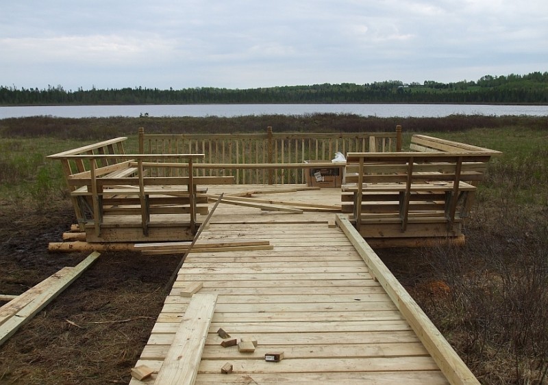 Salmon Brook Lake viewing platform near completion, May 2011 (Credit: Maine Bureau of Parks and Lands)