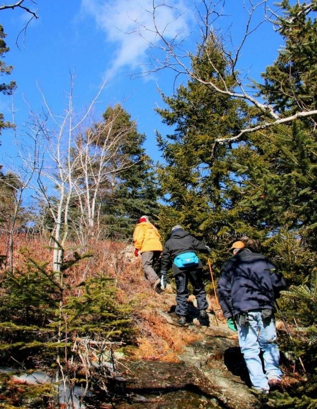 Hikers climbing the last steep pitch (Credit: Downeast Coastal Conservancy)