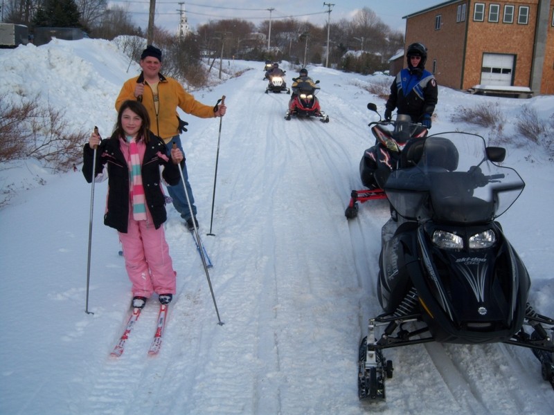 Skiers and Snowmobiles in East Machias (Credit: Maine Bureau of Parks and Lands)